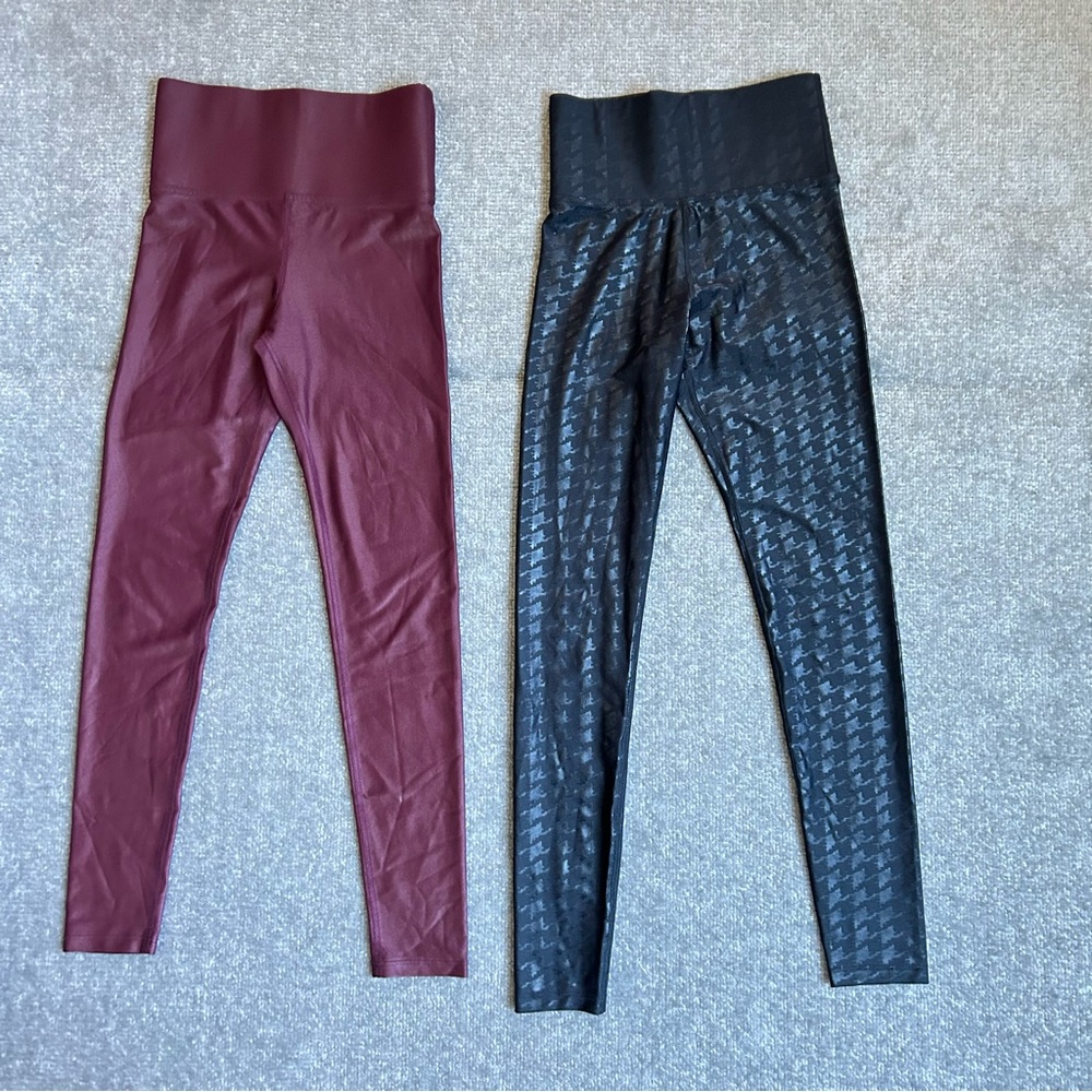 NWOT Carbon38 Bundle of 2 High Rise Full Length Black & Maroon Leggings Size XXS